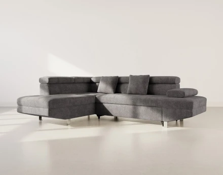 Canapé d'angle gauche 5 places convertible avec coffre et têtières réglables en velours texturé Margaux