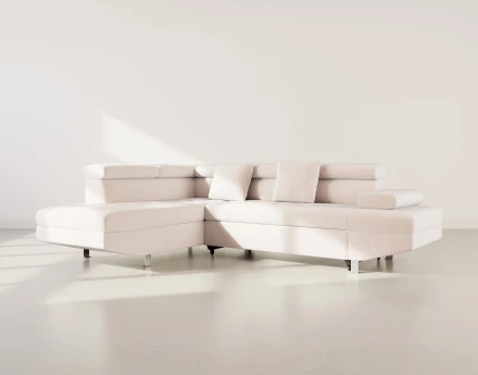 Canapé d'angle gauche 5 places convertible avec coffre et têtières réglables en velours texturé Margaux