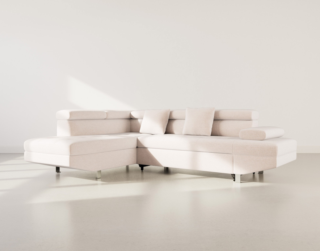 Canapé d'angle gauche 5 places convertible avec coffre et têtières réglables en velours texturé Margaux