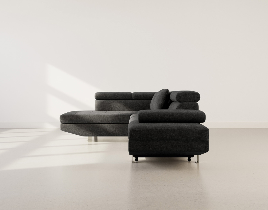 Canapé d'angle gauche 5 places convertible avec coffre et têtières réglables en velours texturé Margaux