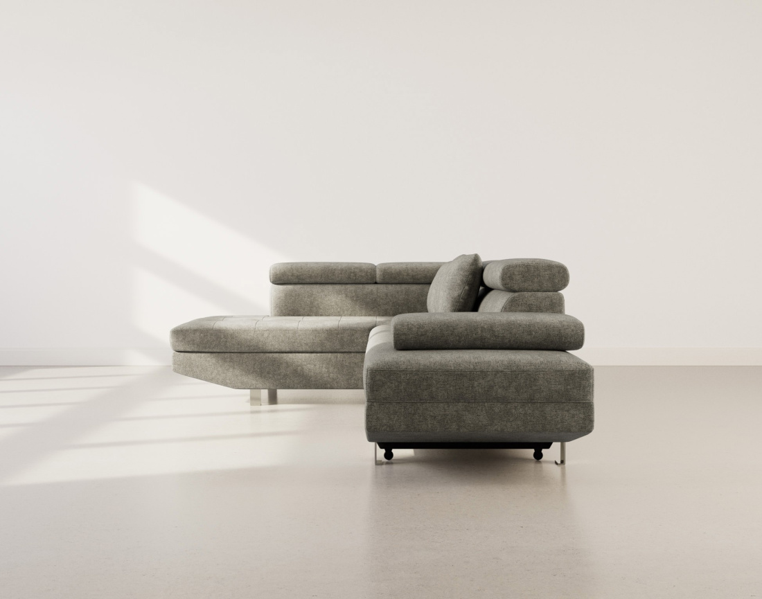 Canapé d'angle gauche 5 places convertible avec coffre et têtières réglables en velours texturé Margaux