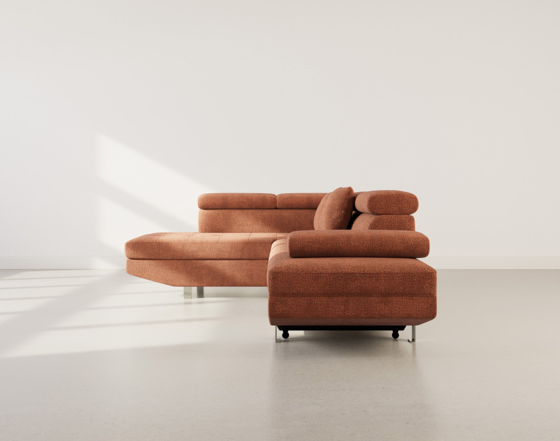 Canapé d'angle gauche 5 places convertible avec coffre et têtières réglables en velours texturé Margaux