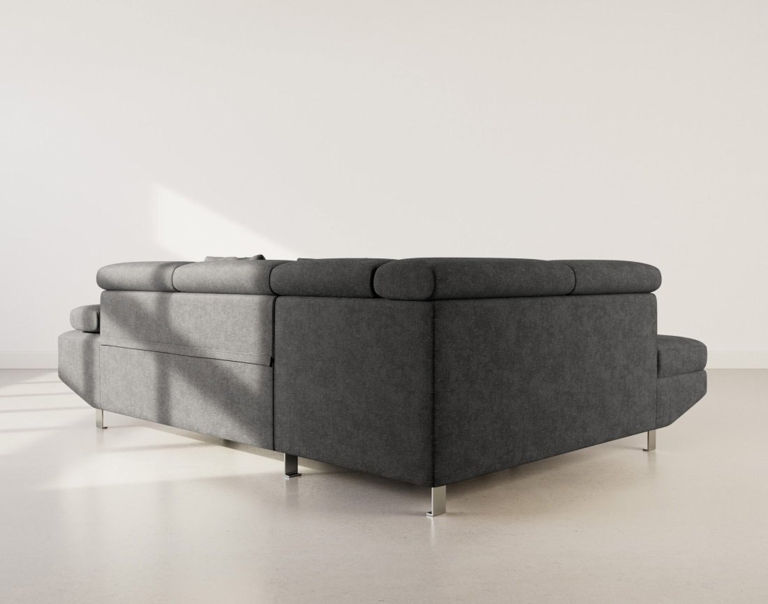 Canapé d'angle gauche 5 places convertible avec coffre et têtières réglables en velours texturé Margaux