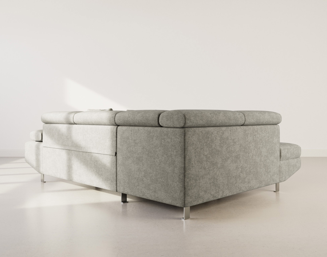 Canapé d'angle gauche 5 places convertible avec coffre et têtières réglables en velours texturé Margaux