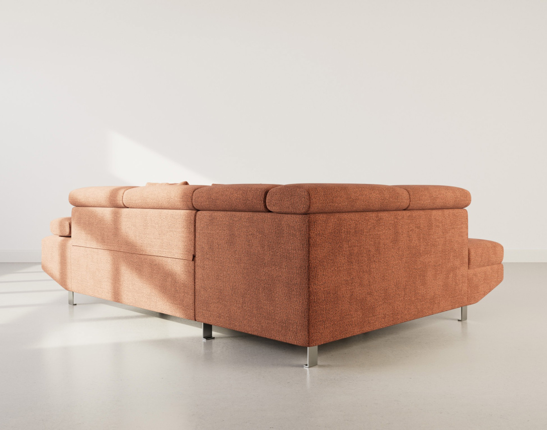 Canapé d'angle gauche 5 places convertible avec coffre et têtières réglables en velours texturé Margaux