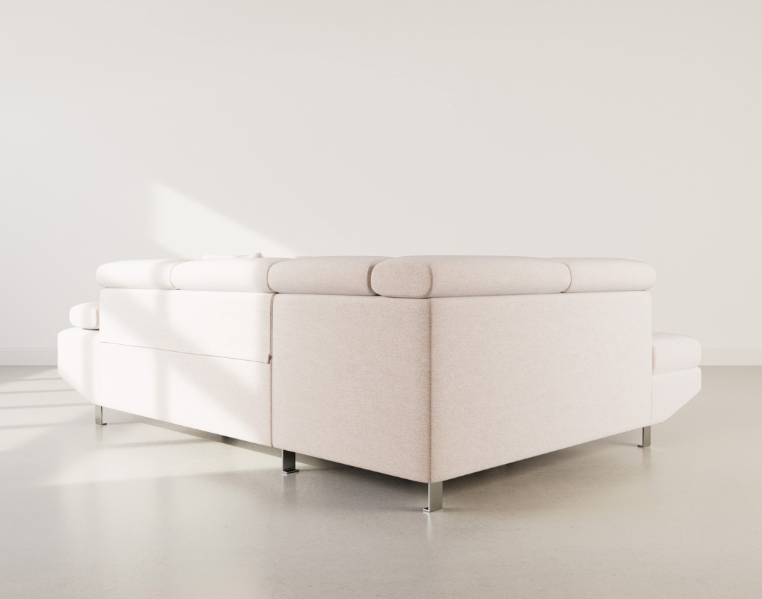 Canapé d'angle gauche 5 places convertible avec coffre et têtières réglables en velours texturé Margaux