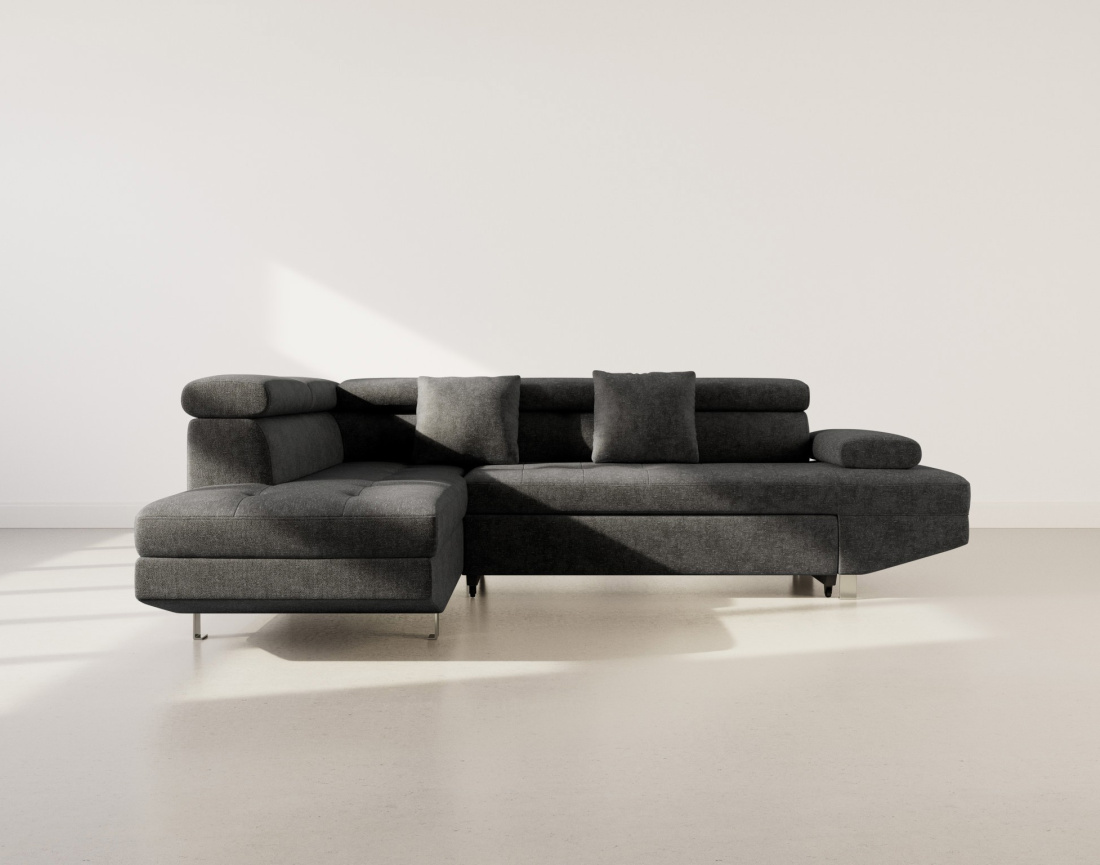 Canapé d'angle gauche 5 places convertible avec coffre et têtières réglables en velours texturé Margaux