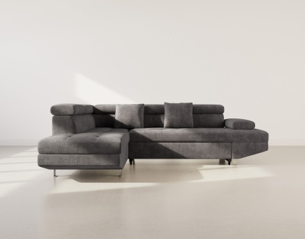 Canapé d'angle gauche 5 places convertible avec coffre et têtières réglables en velours texturé Margaux