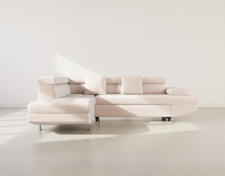 Canapé d'angle gauche 5 places convertible avec coffre et têtières réglables en velours texturé Margaux