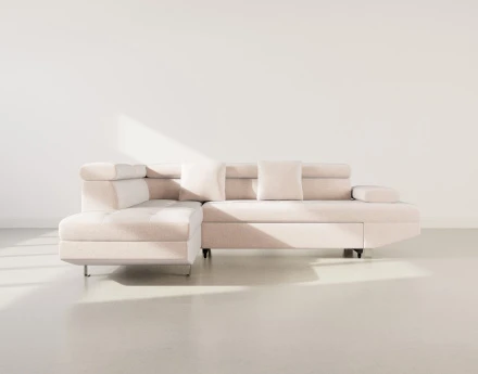 Canapé d'angle gauche 5 places convertible avec coffre et têtières réglables en velours texturé Margaux