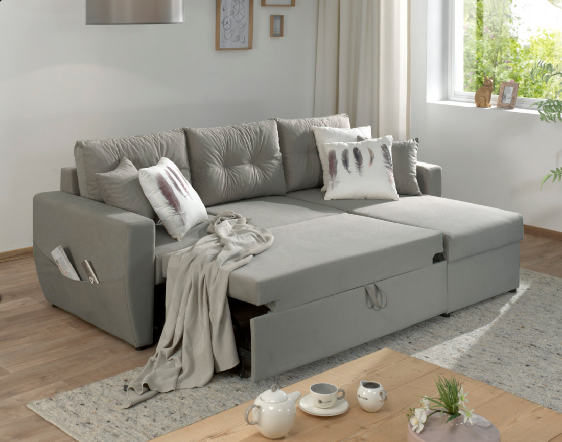 Canapé convertible Astoria 4 places avec coffre - angle réversible