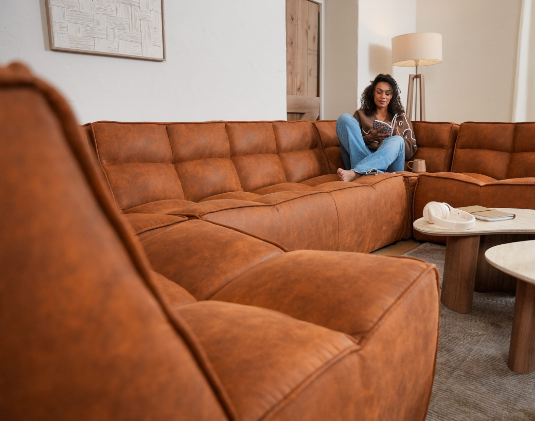 Canapé modulable d'angle réversible 5 places en simili Alya