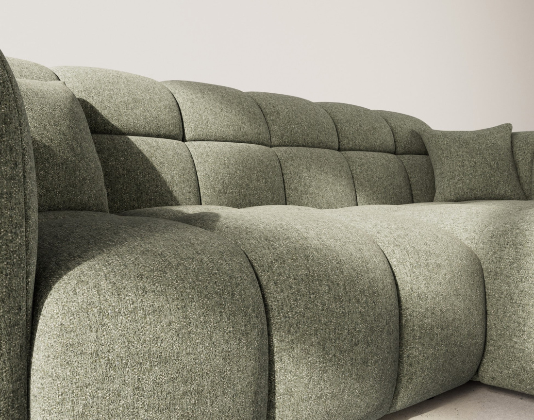 Canapé d'angle droit 4 places en tissu texturé Mini Ray