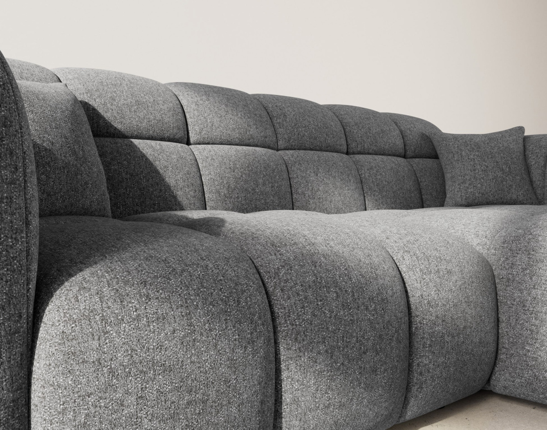 Canapé d'angle droit 4 places en tissu texturé Mini Ray