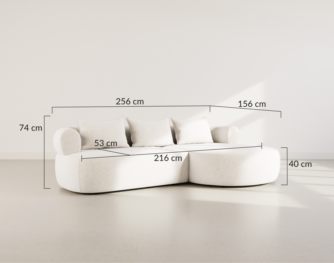 Angela - canapé d'angle droit 4 places en velours texturé