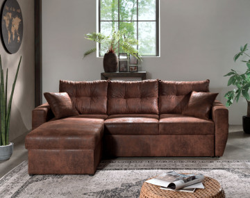 Canapé d'angle convertible Astoria avec coffre - style industriel