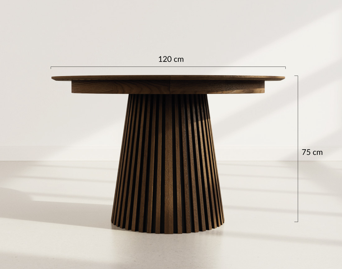 Table à manger ronde extensible bois foncé 4 à 8 personnes Freya