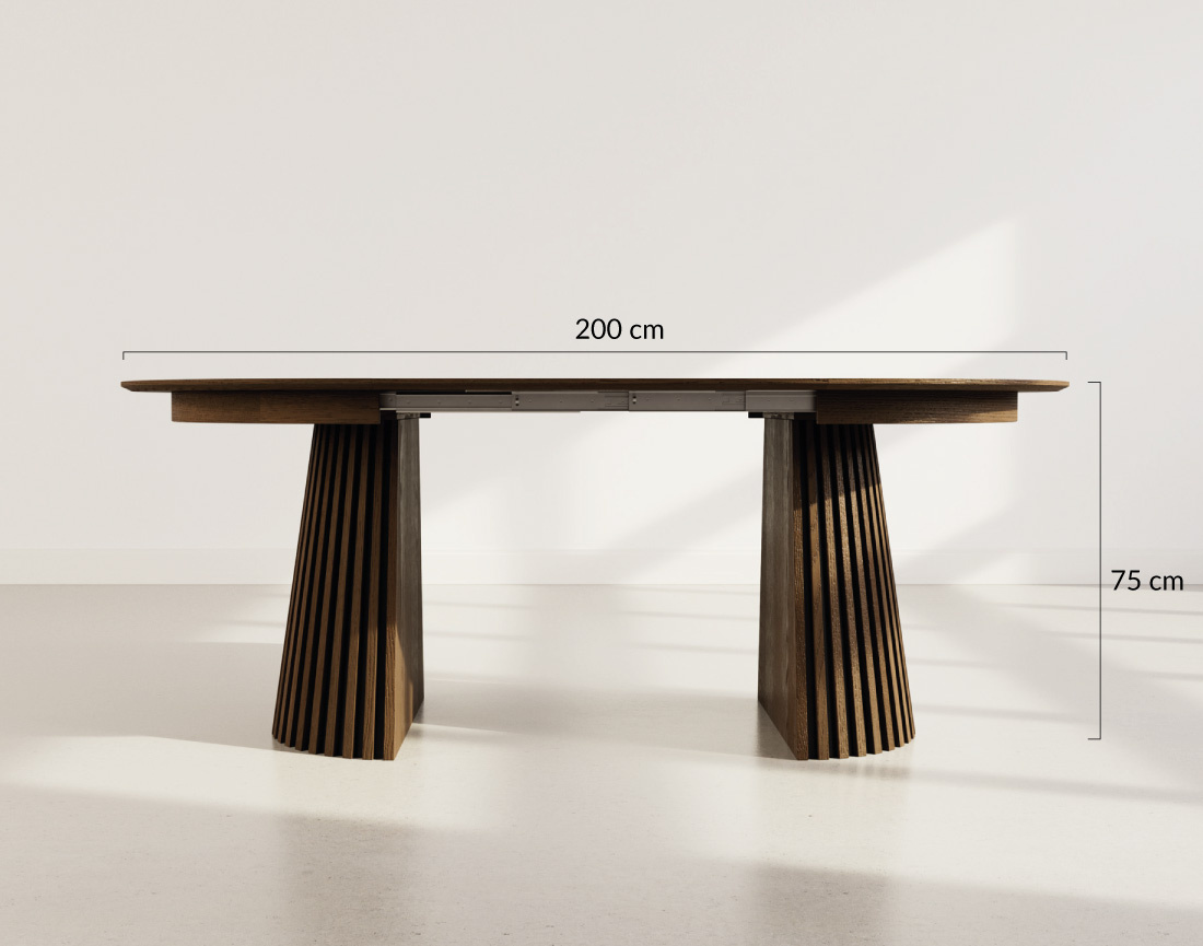 Table à manger ronde extensible bois foncé 4 à 8 personnes Freya