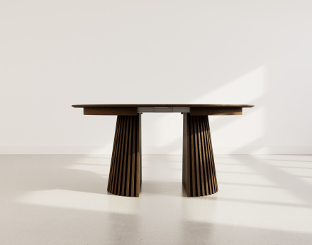 Table à manger ronde extensible bois foncé 4 à 8 personnes Freya