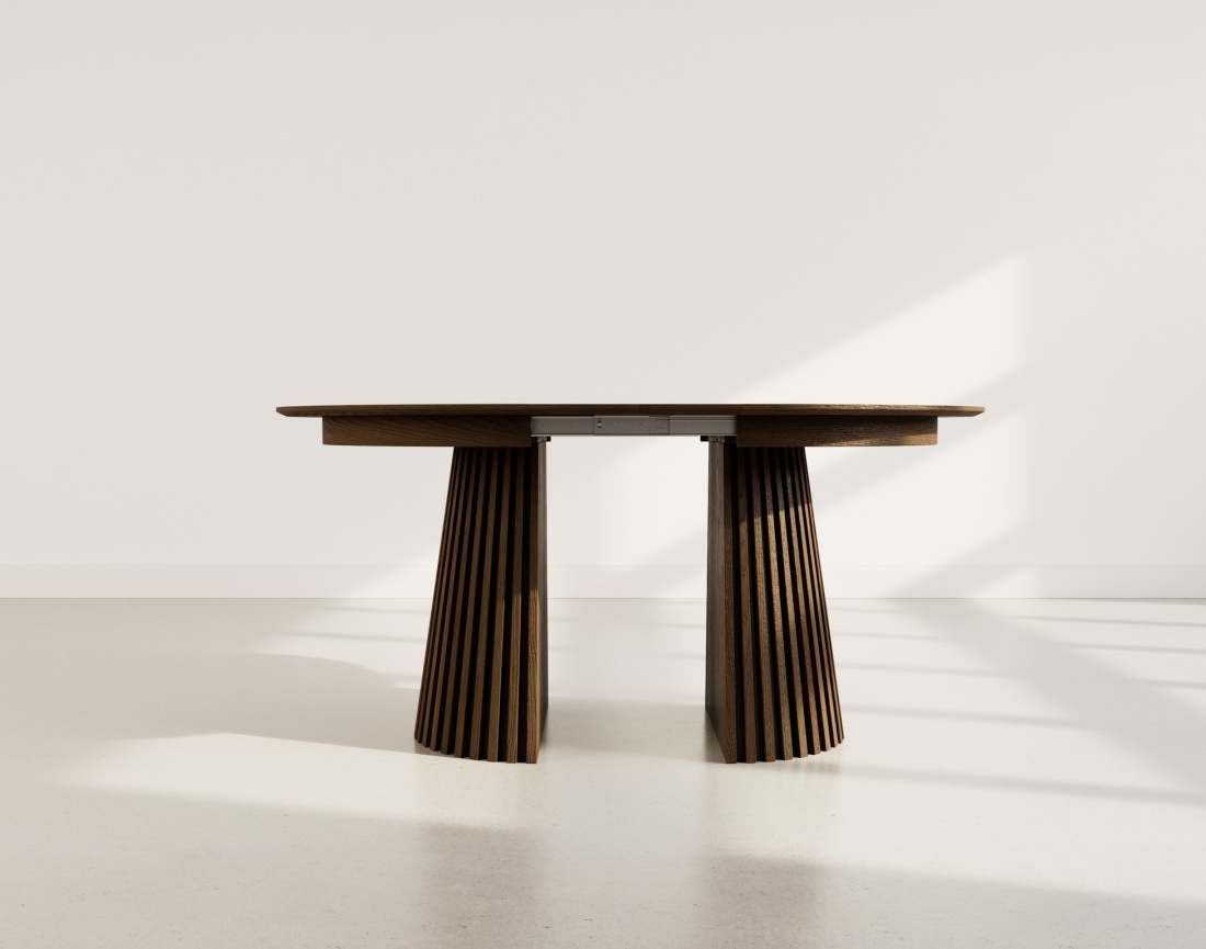 Table à manger ronde extensible bois foncé 4 à 8 personnes Freya