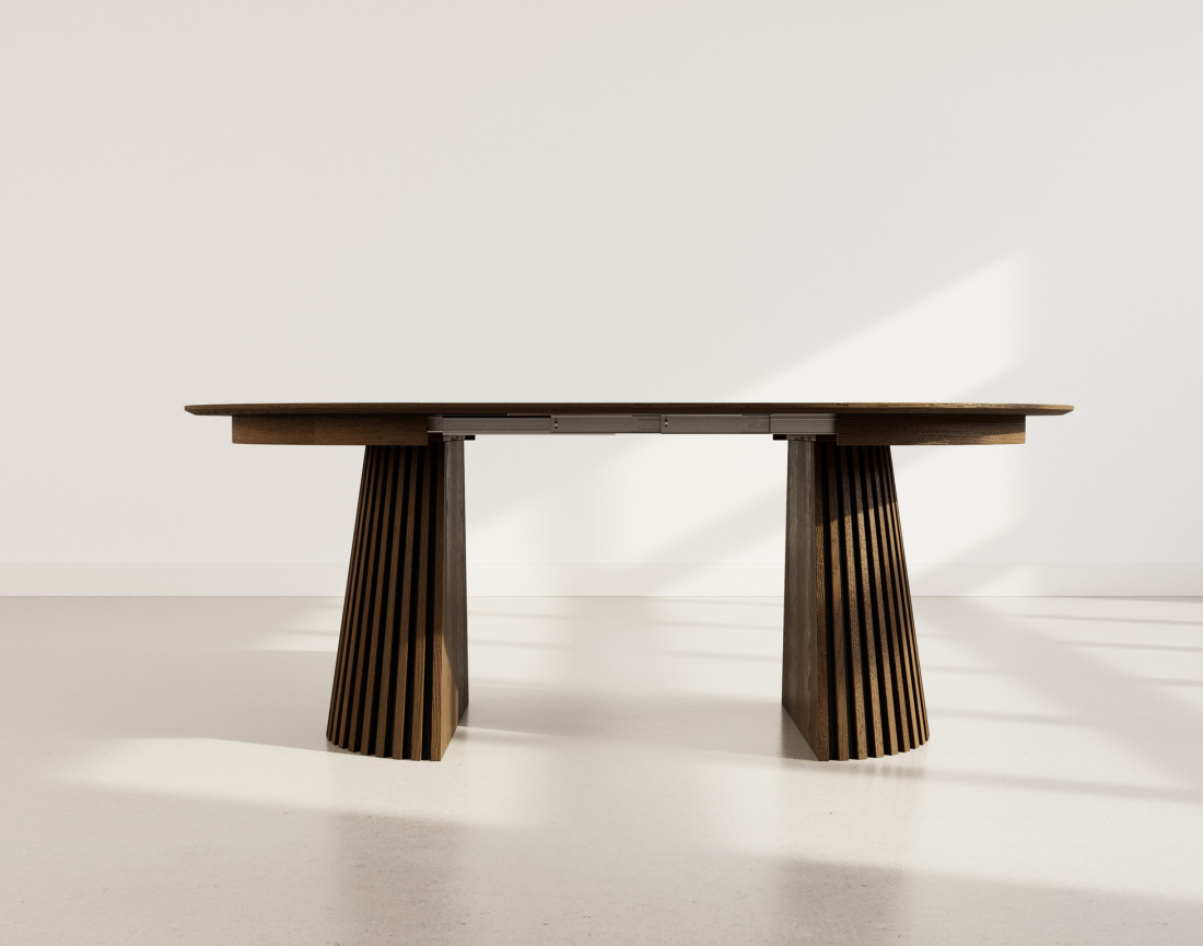 Table à manger ronde extensible bois foncé 4 à 8 personnes Freya