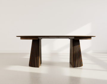 Table à manger ronde extensible bois foncé 4 à 8 personnes Freya