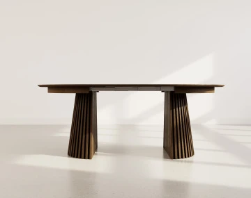 Table à manger ronde extensible bois foncé 4 à 8 personnes Freya