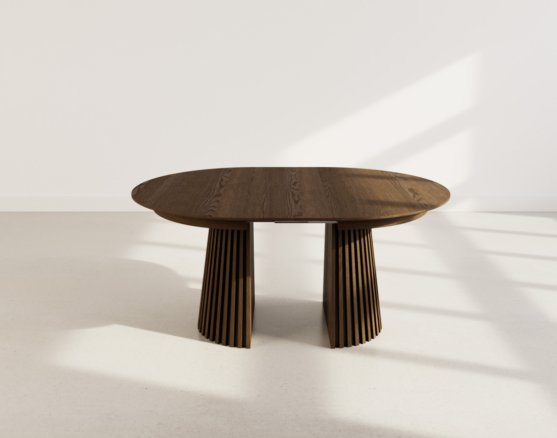 Table à manger ronde extensible bois foncé 4 à 8 personnes Freya