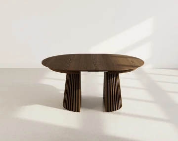 Table à manger ronde extensible bois foncé 4 à 8 personnes Freya