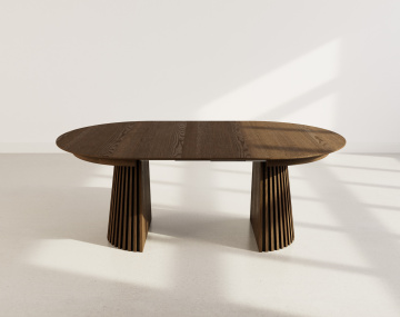 Table à manger ronde extensible bois foncé 4 à 8 personnes Freya