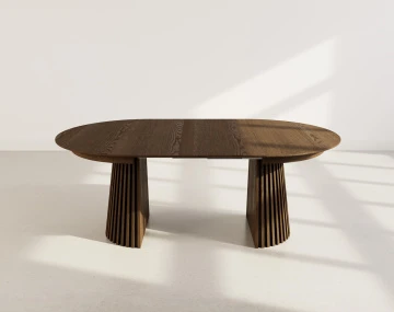 Table à manger ronde extensible bois foncé 4 à 8 personnes Freya