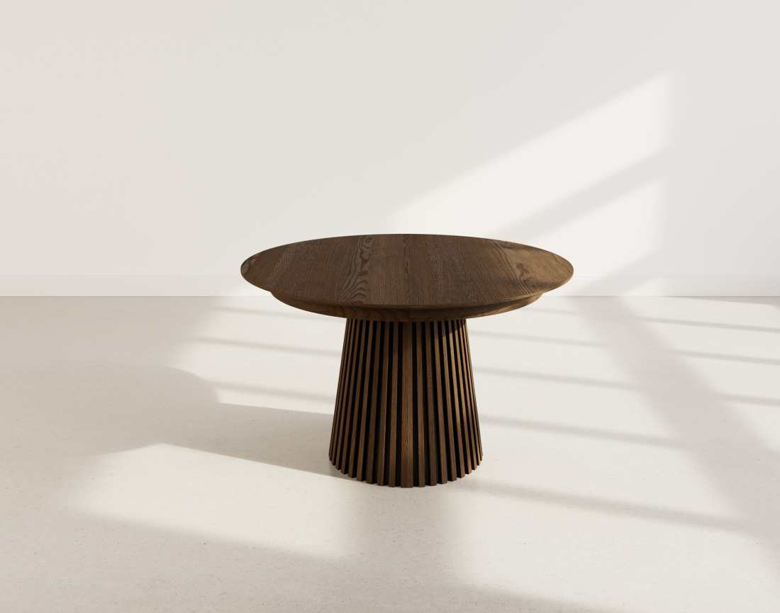 Table à manger ronde extensible bois foncé 4 à 8 personnes Freya