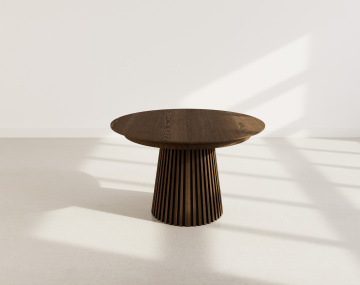 Table à manger ronde extensible bois foncé 4 à 8 personnes Freya