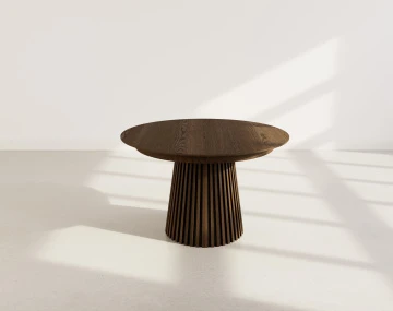 Table à manger ronde extensible bois foncé 4 à 8 personnes Freya