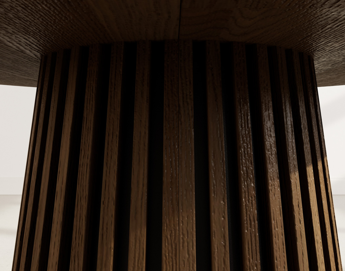 Table à manger ronde extensible bois foncé 4 à 8 personnes Freya