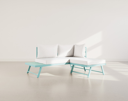 Salon de jardin 3 places modulable vert avec coussins beiges Isadora