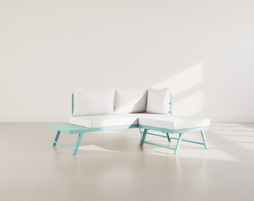 Salon de jardin 3 places modulable vert avec coussins beiges Isadora