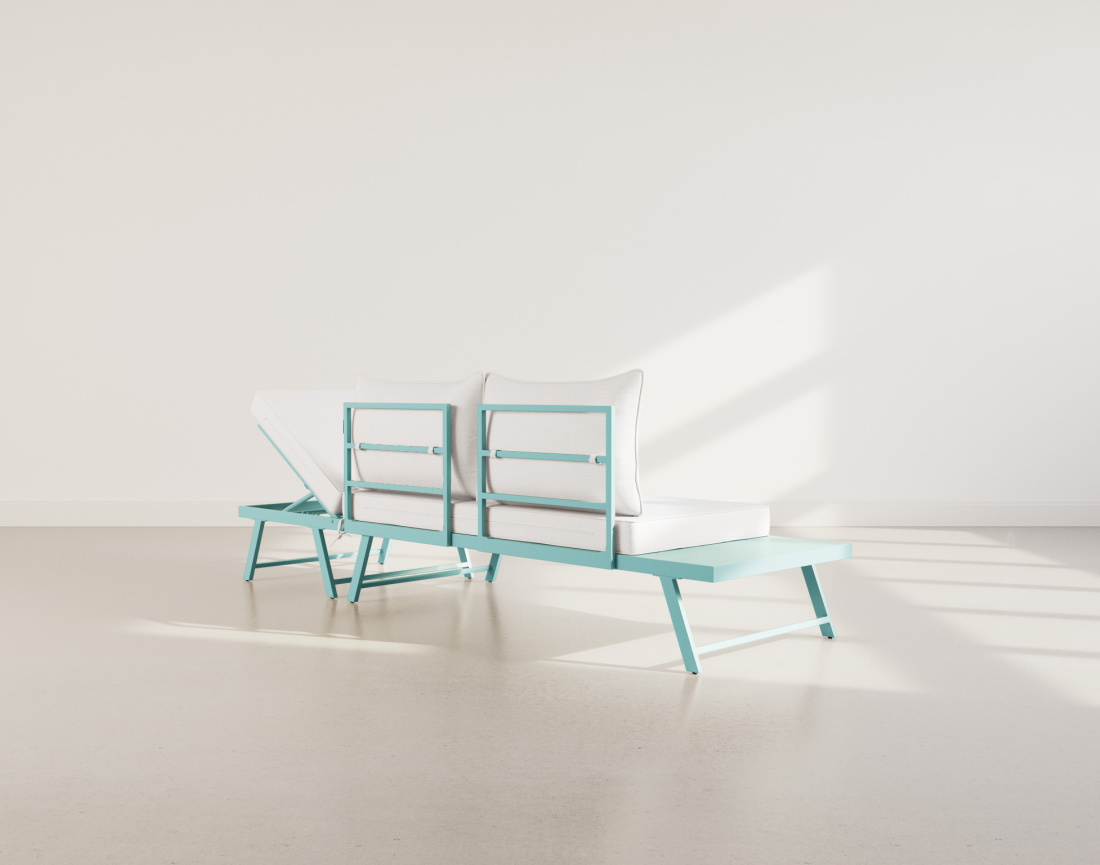 Salon de jardin 3 places modulable vert avec coussins beiges Isadora