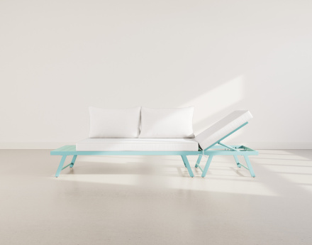 Salon de jardin 3 places modulable vert avec coussins beiges Isadora