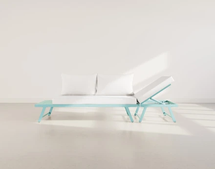 Salon de jardin 3 places modulable vert avec coussins beiges Isadora