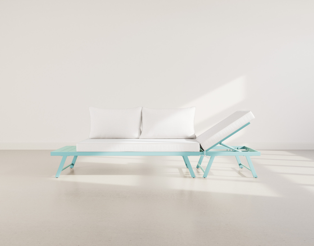 Salon de jardin 3 places modulable vert avec coussins beiges Isadora