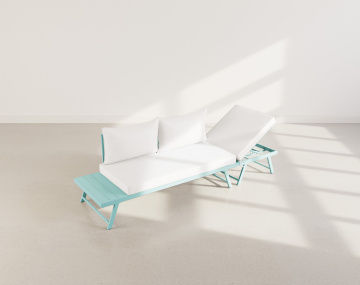 Salon de jardin 3 places modulable vert avec coussins beiges Isadora