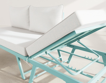 Salon de jardin 3 places modulable vert avec coussins beiges Isadora