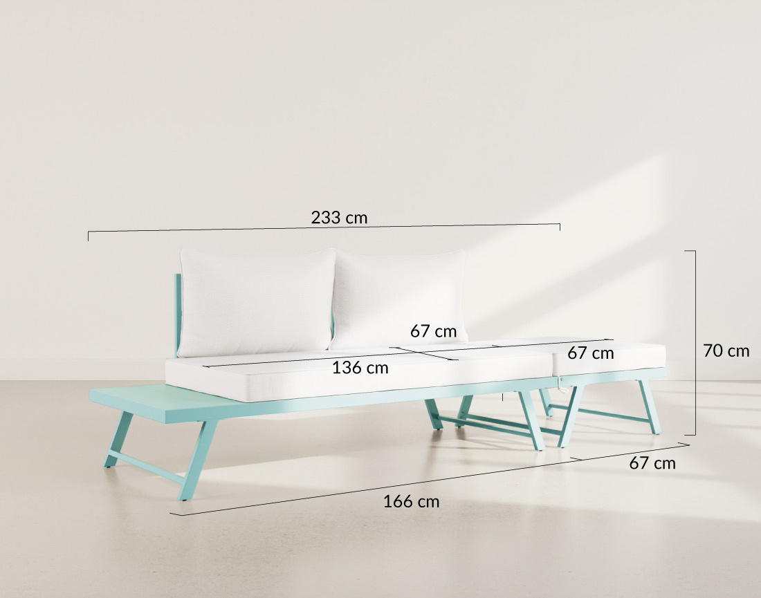 Salon de jardin 3 places modulable vert avec coussins beiges Isadora