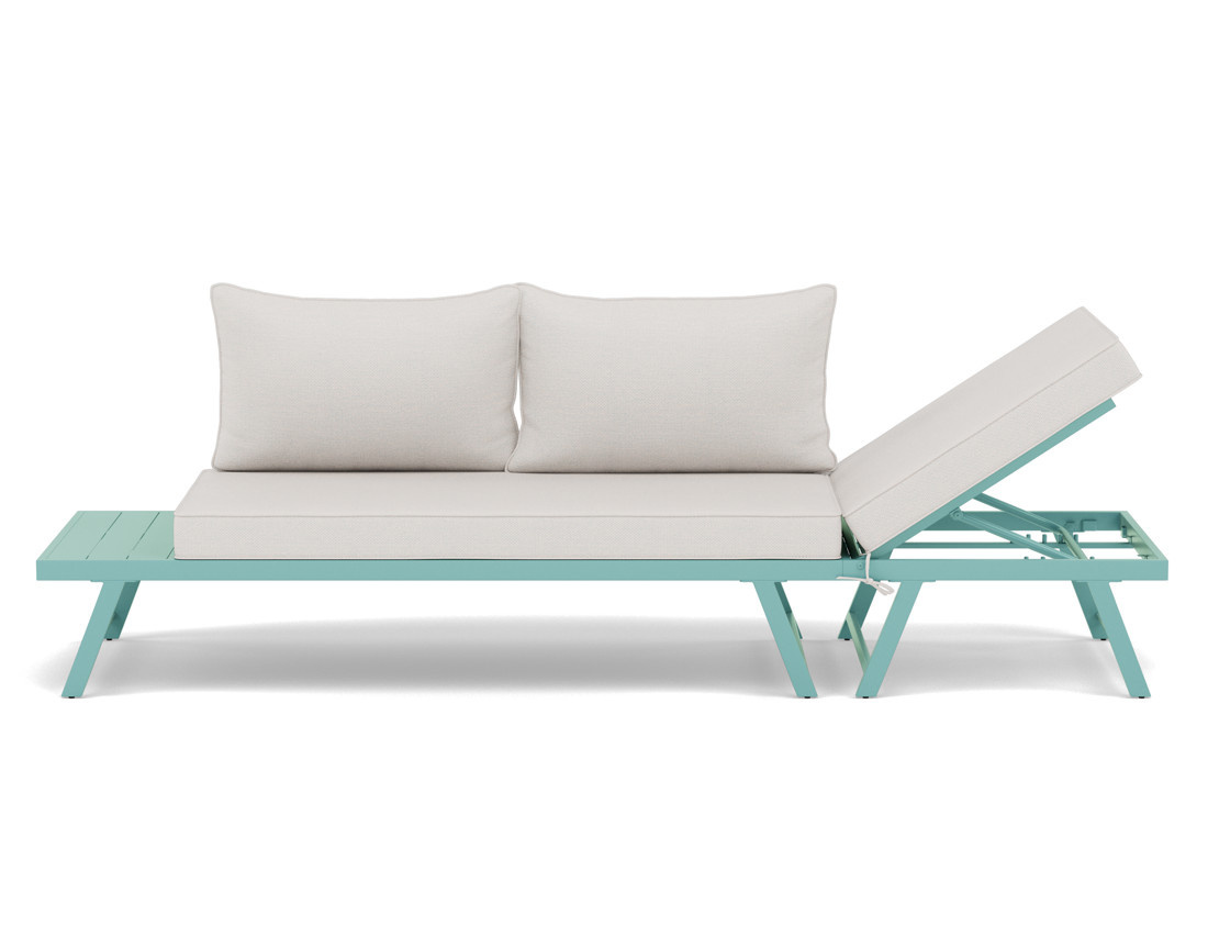 Salon de jardin 3 places modulable vert avec coussins beiges Isadora