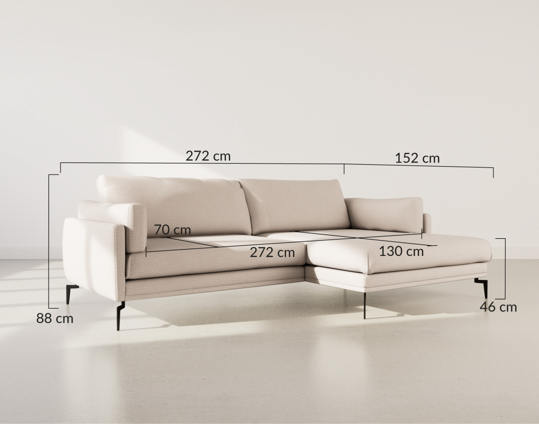 Canapé d'angle droit 4 places en tissu texturé Carlos