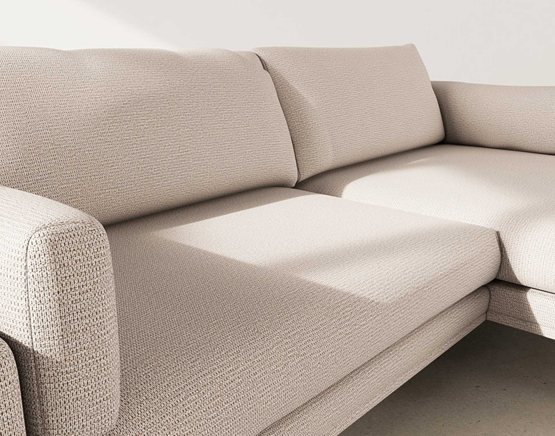 Canapé d'angle droit 4 places en tissu texturé Carlos