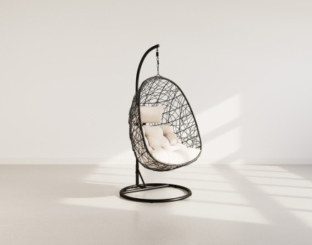 Fauteuil suspendu 1 place effet rotin noir Leila