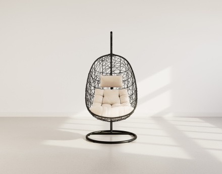 Fauteuil suspendu 1 place effet rotin noir Leila