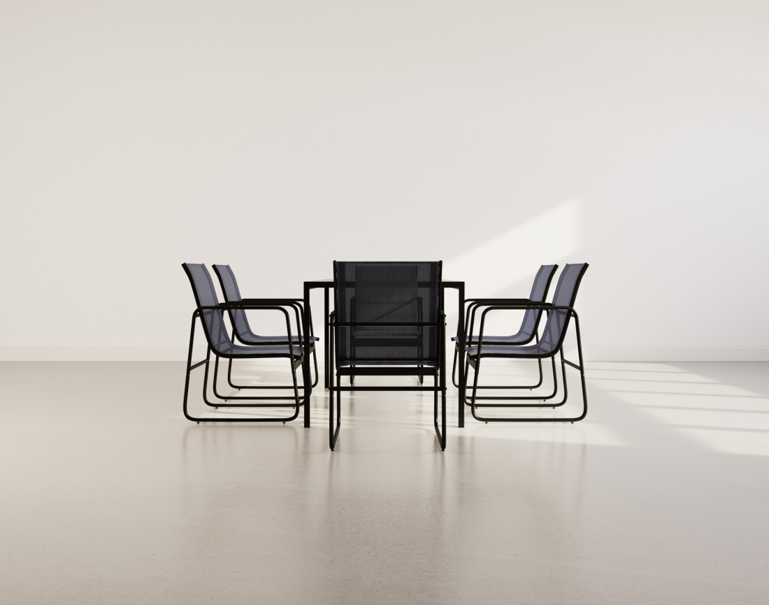 Ensemble table et chaises jardin 6 personnes noir et gris Murillo